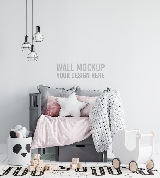 Interieur kinderkamer behang mockup