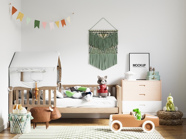 PSD interieur kinderkamer behang mockup