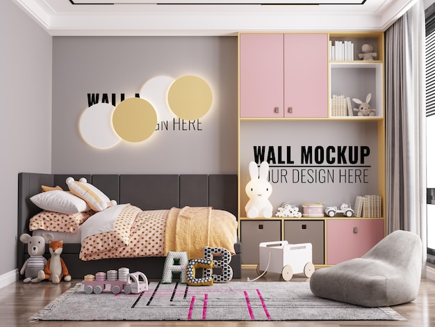 Interieur kinderkamer muur mockup