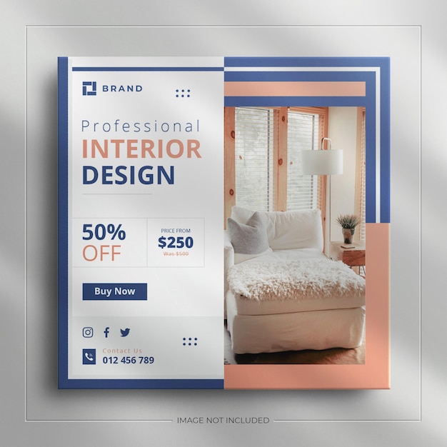 Interieur meubelen social media banner en vierkante instagram post met luxe mockup