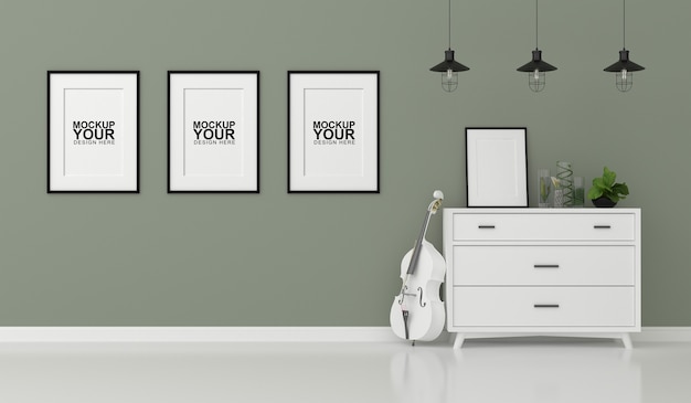 Interieur mockup van fotolijst op muur in 3D-rendering