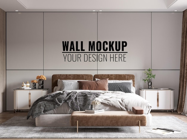 Interieur moderne slaapkamer muur mockup