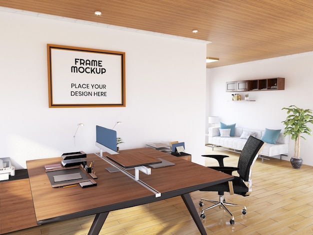 Interieur office room photo frame mockup