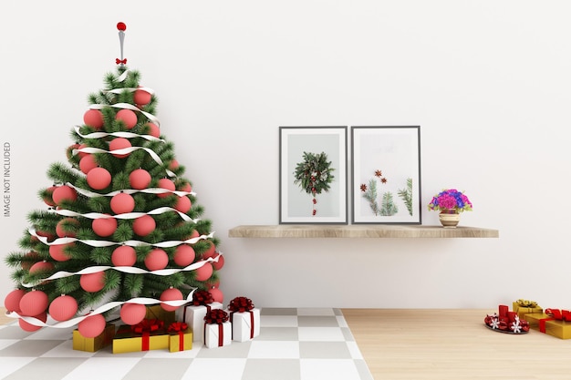 Interieur poster mock-up met kerstboom