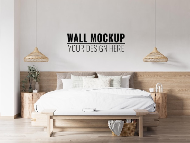 Interieur slaapkamer muur mockup 3d rendering 3d illustratie