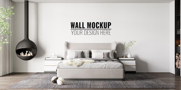 Interieur slaapkamer muur mockup, 3d-rendering