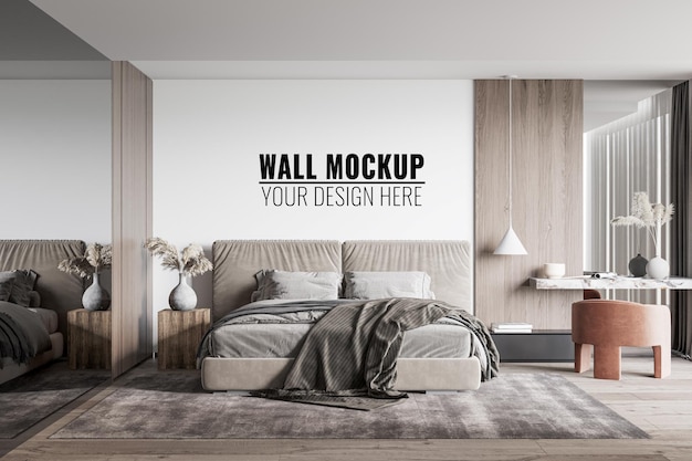 Interieur slaapkamer muur Mockup, 3D-rendering