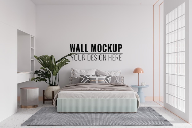 Interieur slaapkamer muur Mockup 3D-rendering