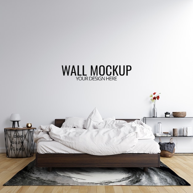 Interieur slaapkamer muur mockup achtergrond