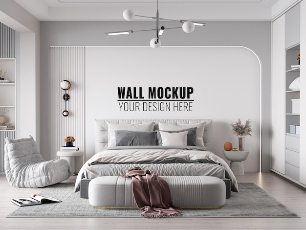 Interieur slaapkamer muur Mockup