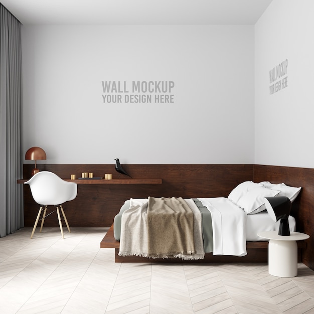 Interieur slaapkamer muur mockup