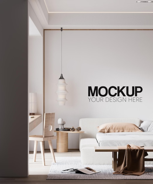 Interieur slaapkamer muur mockup