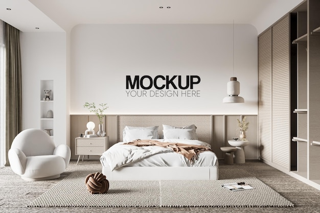 Interieur slaapkamer muur mockup