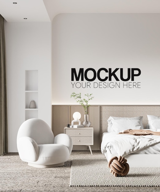 Interieur slaapkamer muur Mockup