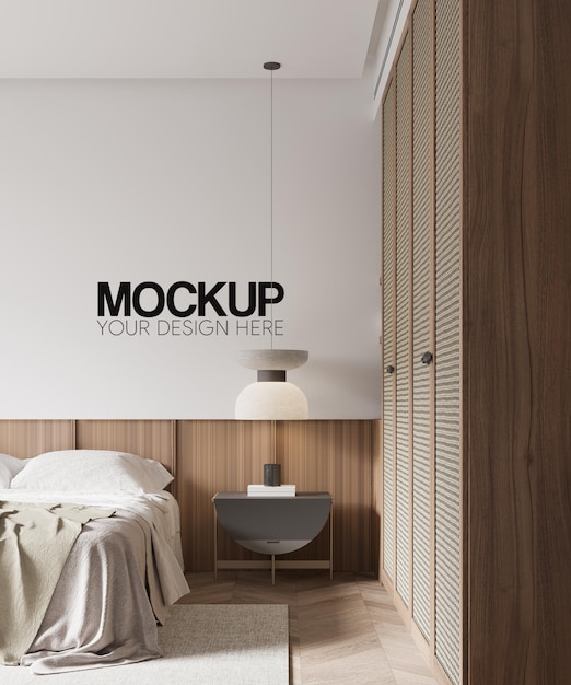 Interieur slaapkamer muur mockup