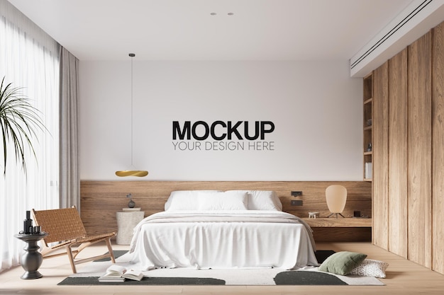 Interieur slaapkamer muur Mockup