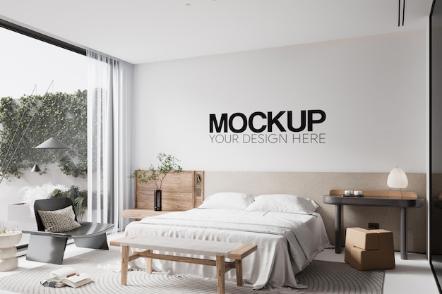 Interieur slaapkamer muur Mockup