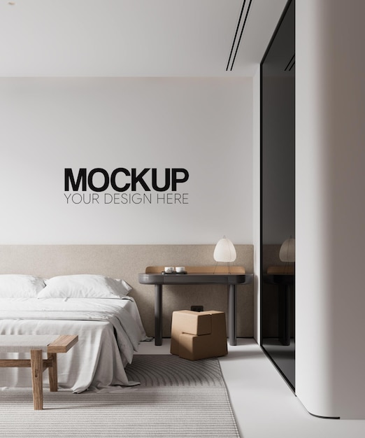 Interieur slaapkamer muur mockup