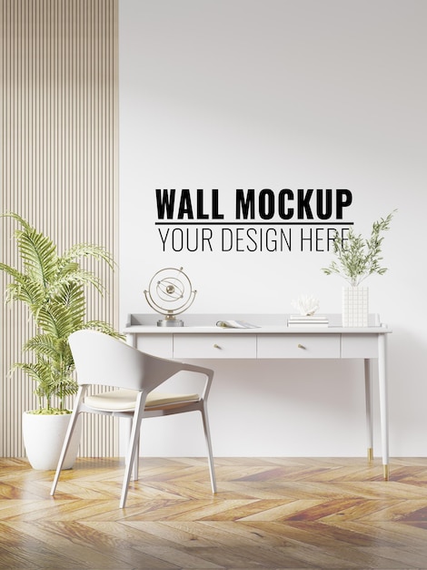 Interieur studeerkamer kamer muur mockup 3d rendering 3d illustratie