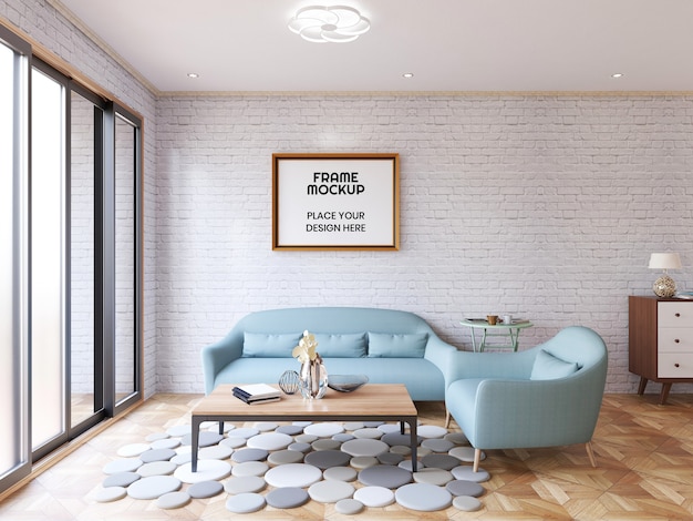 PSD interieur woonkamer fotolijst mockup