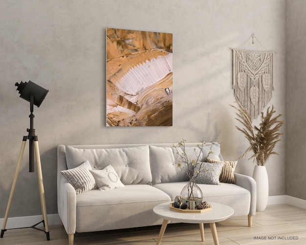 Interieur woonkamer frame en sofa mockup ontwerp in 3d