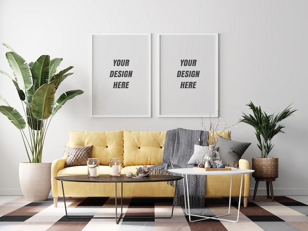 Interieur woonkamer frame mockup