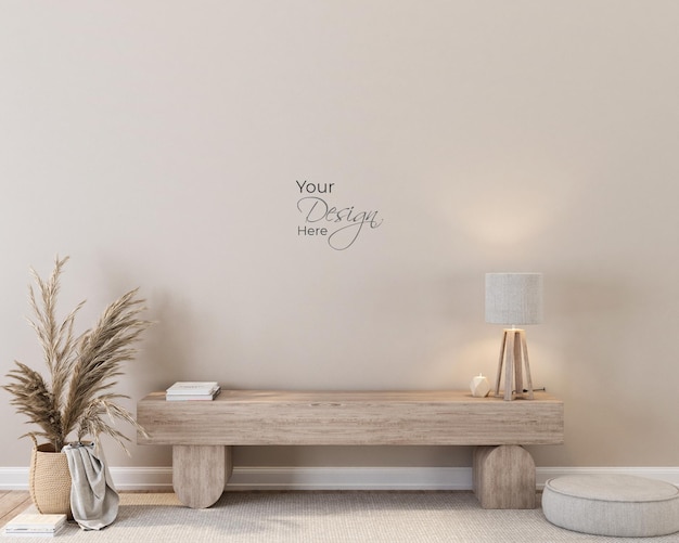 Interieur woonkamer met bench muur mockup