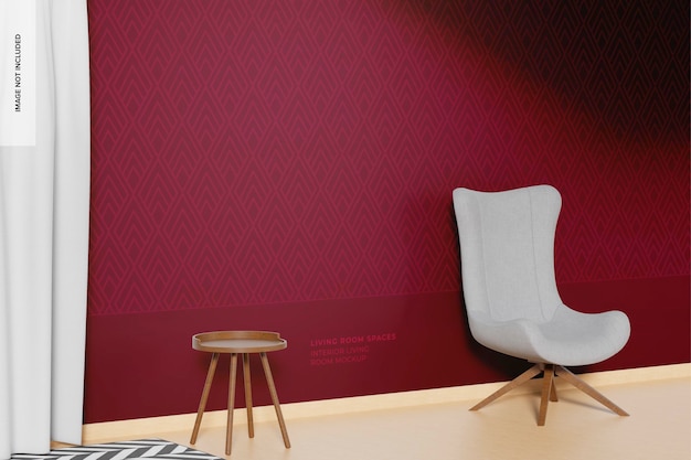 Interieur Woonkamer Muur en Gordijnen Scène Mockup, Linkeraanzicht
