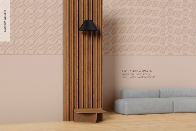 Interieur woonkamer muur met lamp mockup, perspectief