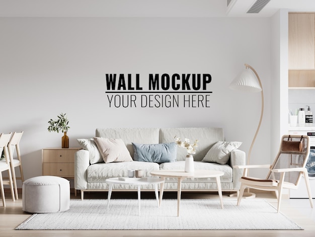 Interieur woonkamer muur mockup 3d-rendering 3d illustratie