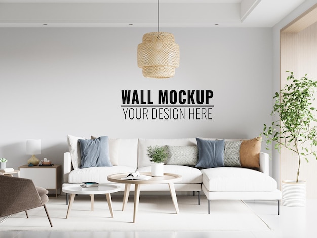 Interieur woonkamer muur Mockup 3D-rendering 3d illustratie