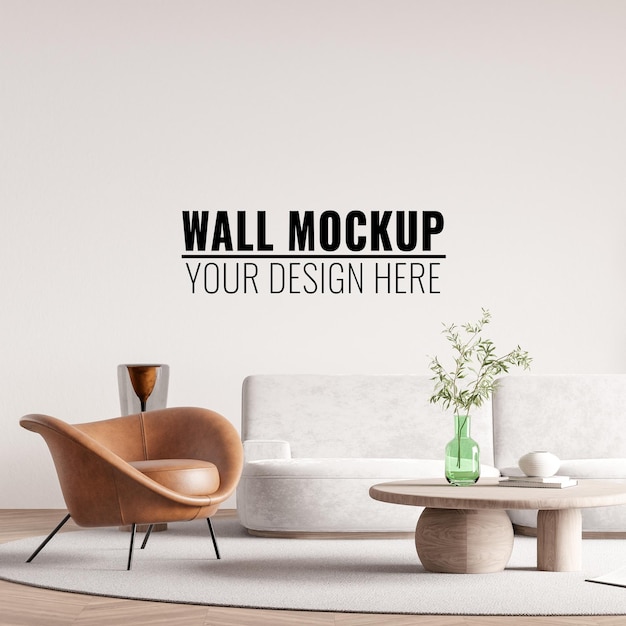 Interieur woonkamer muur mockup 3d rendering 3d illustratie