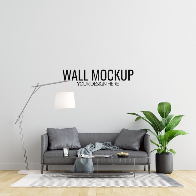 Interieur woonkamer muur mockup met meubels en decoratie