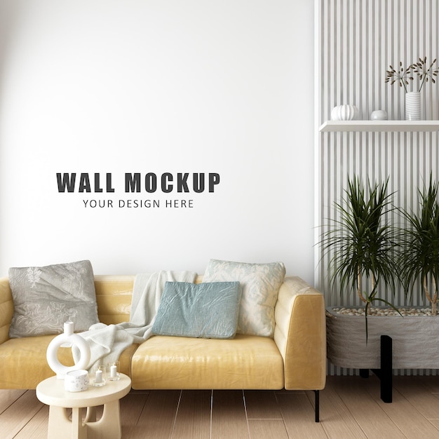 Interieur woonkamer muur mockup ontwerp in 3D-rendering