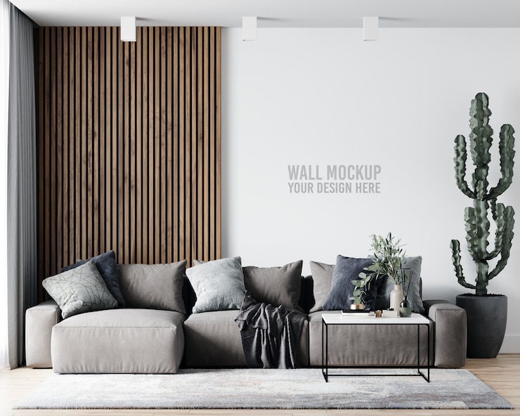 PSD interieur woonkamer muur mockup