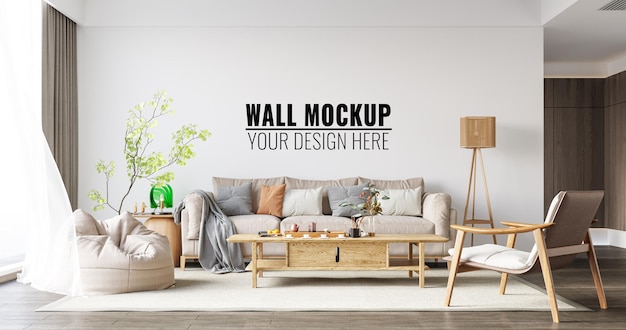 Interieur woonkamer muur mockup