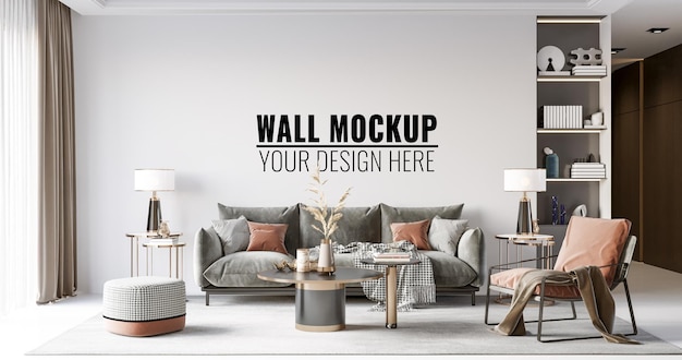 Interieur woonkamer muur mockup