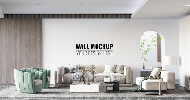 Interieur woonkamer muur Mockup