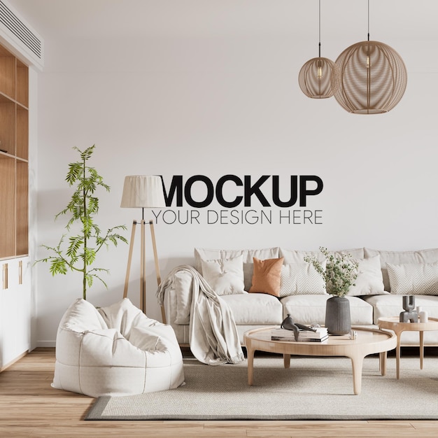 Interieur woonkamer muur mockup