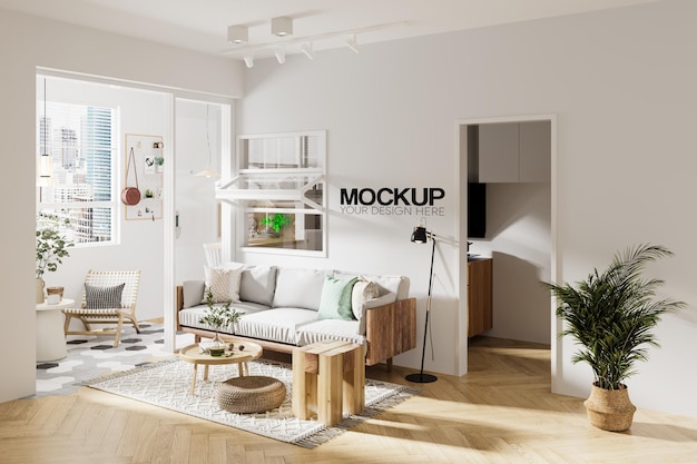 PSD interieur woonkamer muur mockup