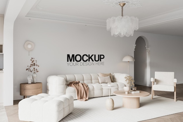 Interieur woonkamer muur Mockup