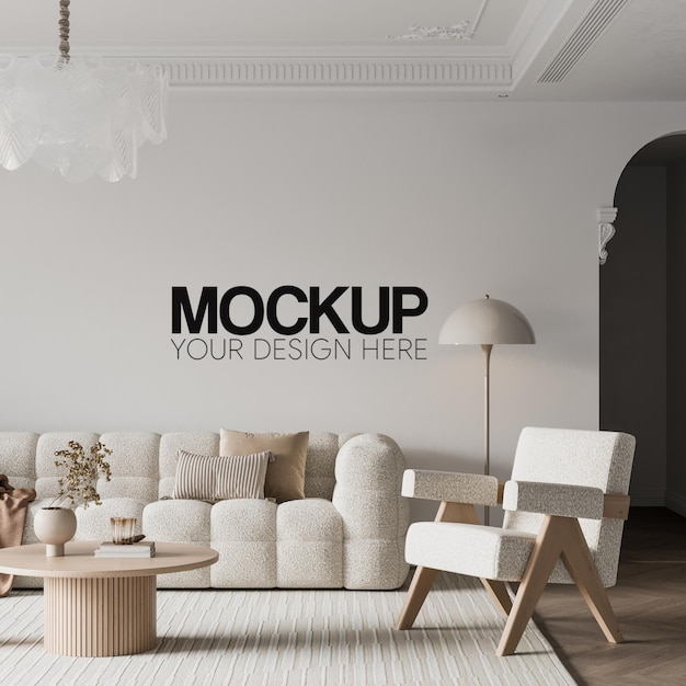 Interieur woonkamer muur Mockup