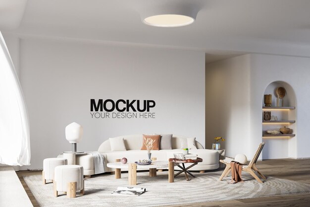 Interieur woonkamer muur mockup