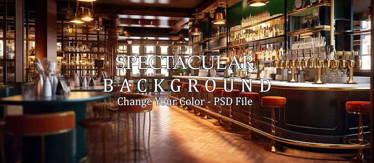 PSD interior of a bar with tables and chairs