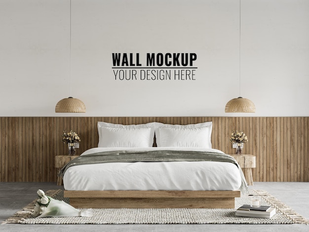 PSD interior bedroom wall mockup  3d rendering 3d illustration