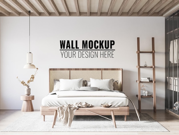 Interior bedroom wall mockup  3d rendering 3d illustration