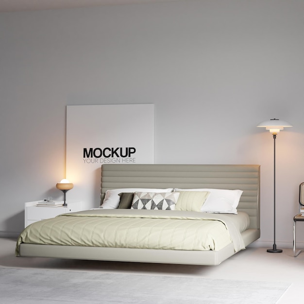 Interior Bedroom Wall Mockup 3d rendering 3d illustration