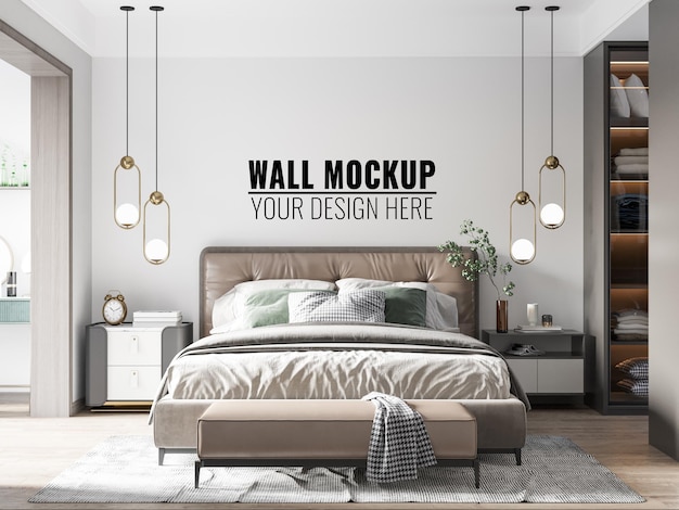 PSD interior bedroom wall mockup - 3d rendering