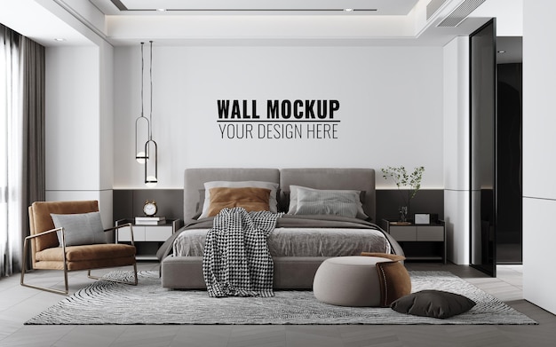 Interior bedroom wall mockup, 3d rendering