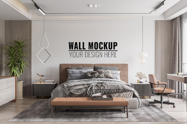 Mockup della parete interna della camera da letto, rendering 3d
